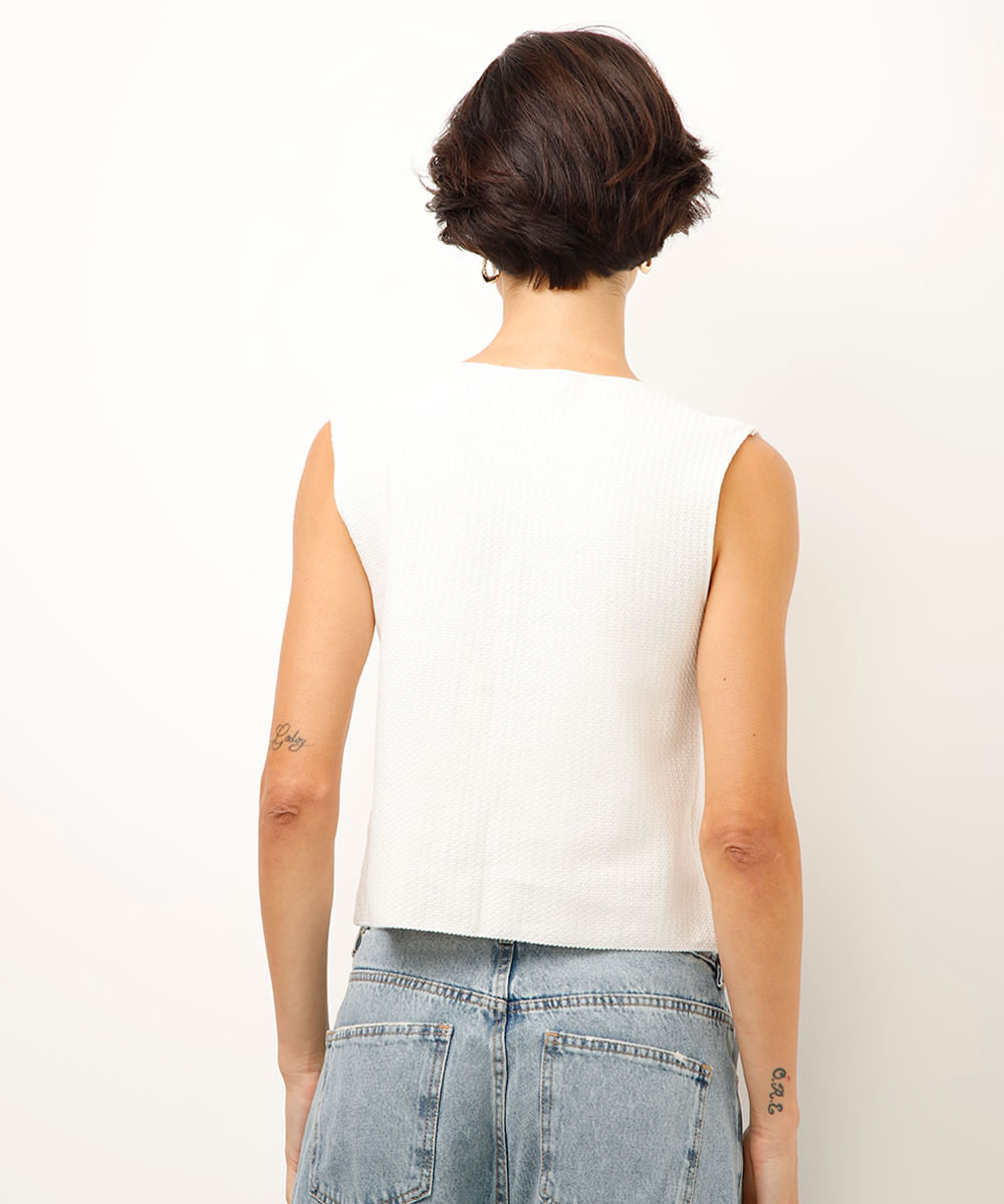 regata de tricot com amarração off white