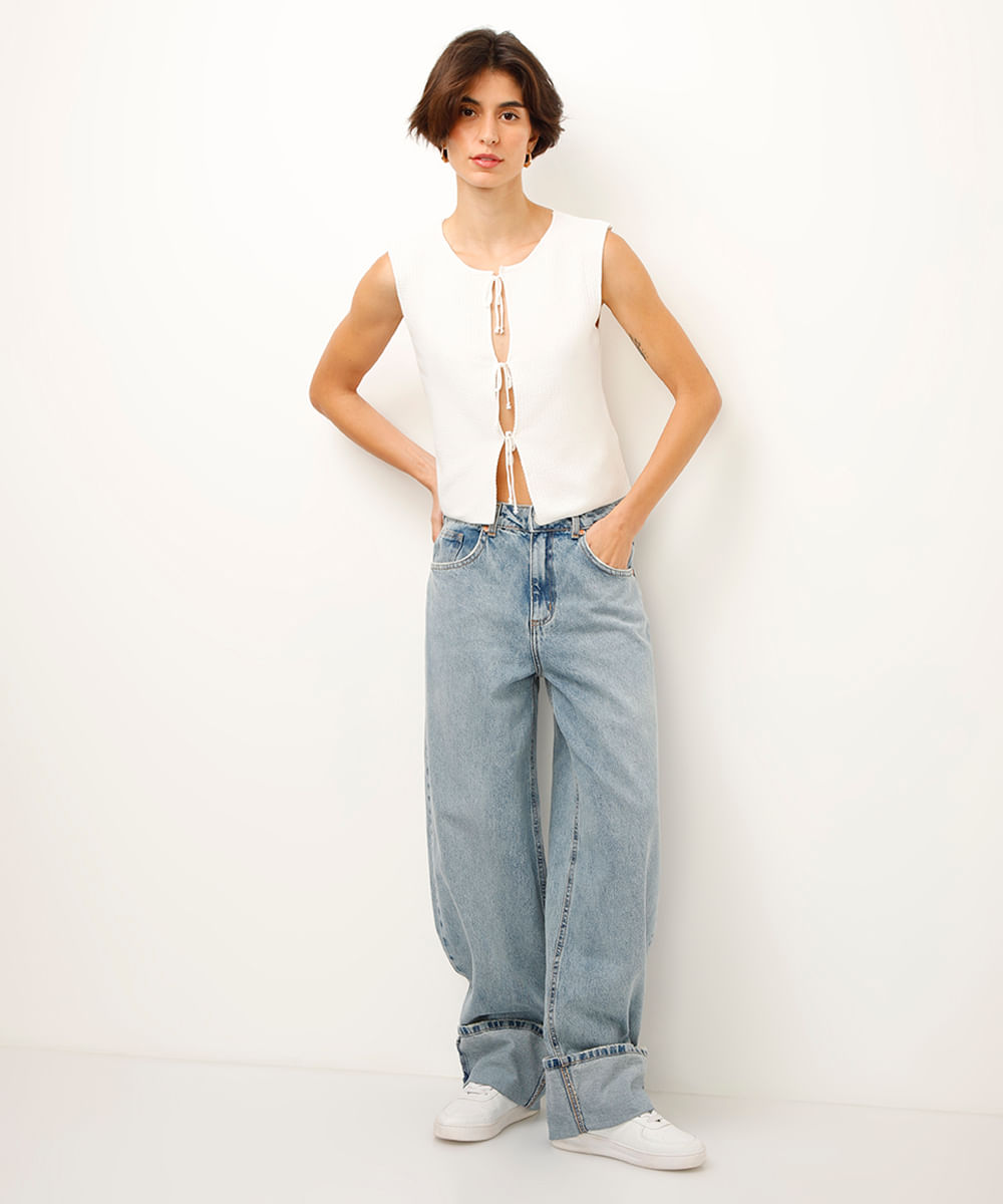 regata de tricot com amarração off white