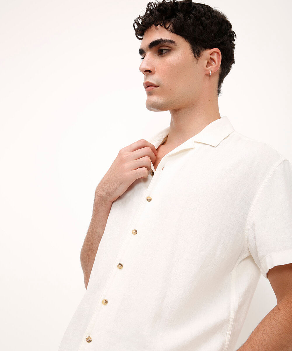 camisa de linho manga curta off white
