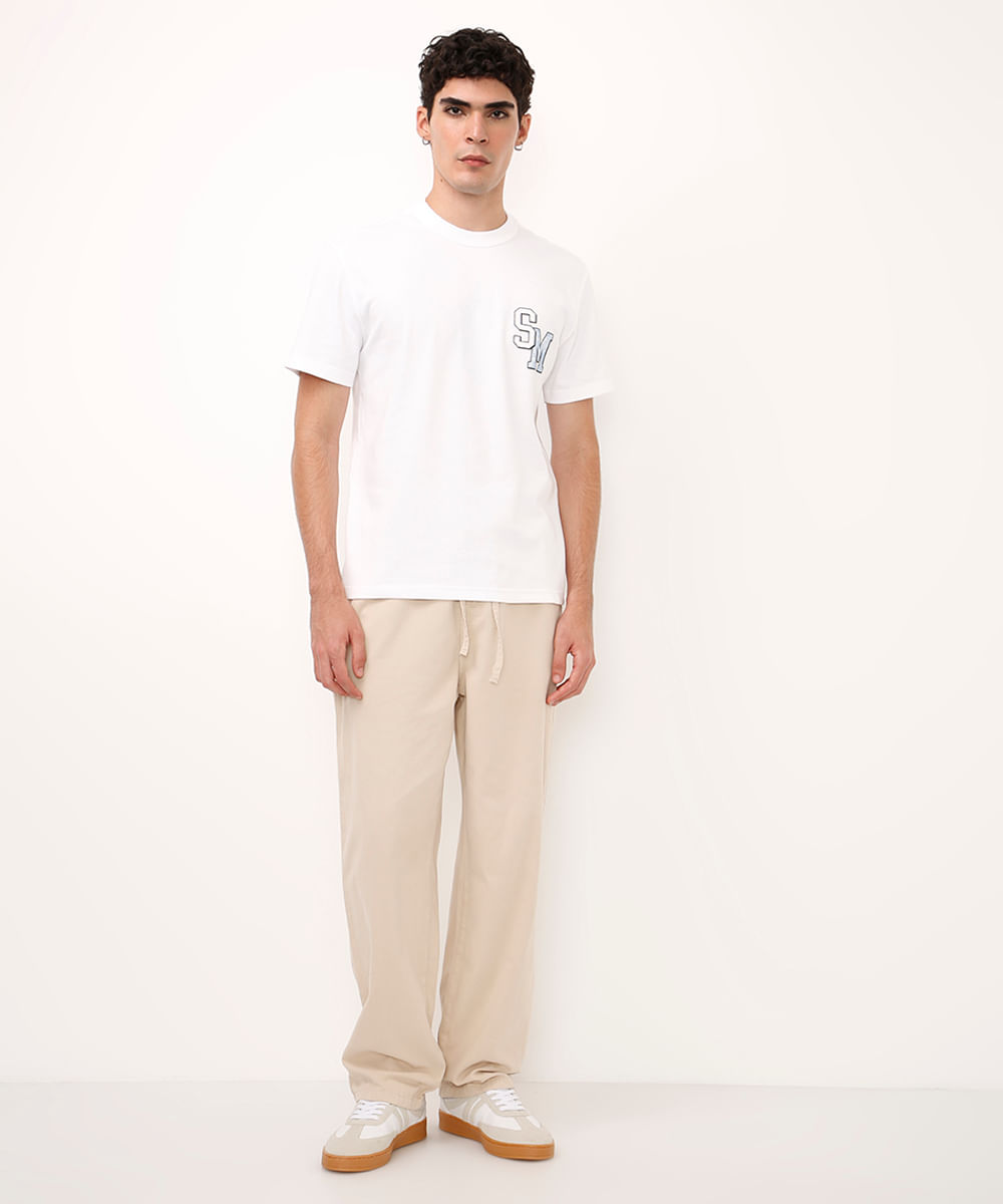 calça jogger de sarja bege