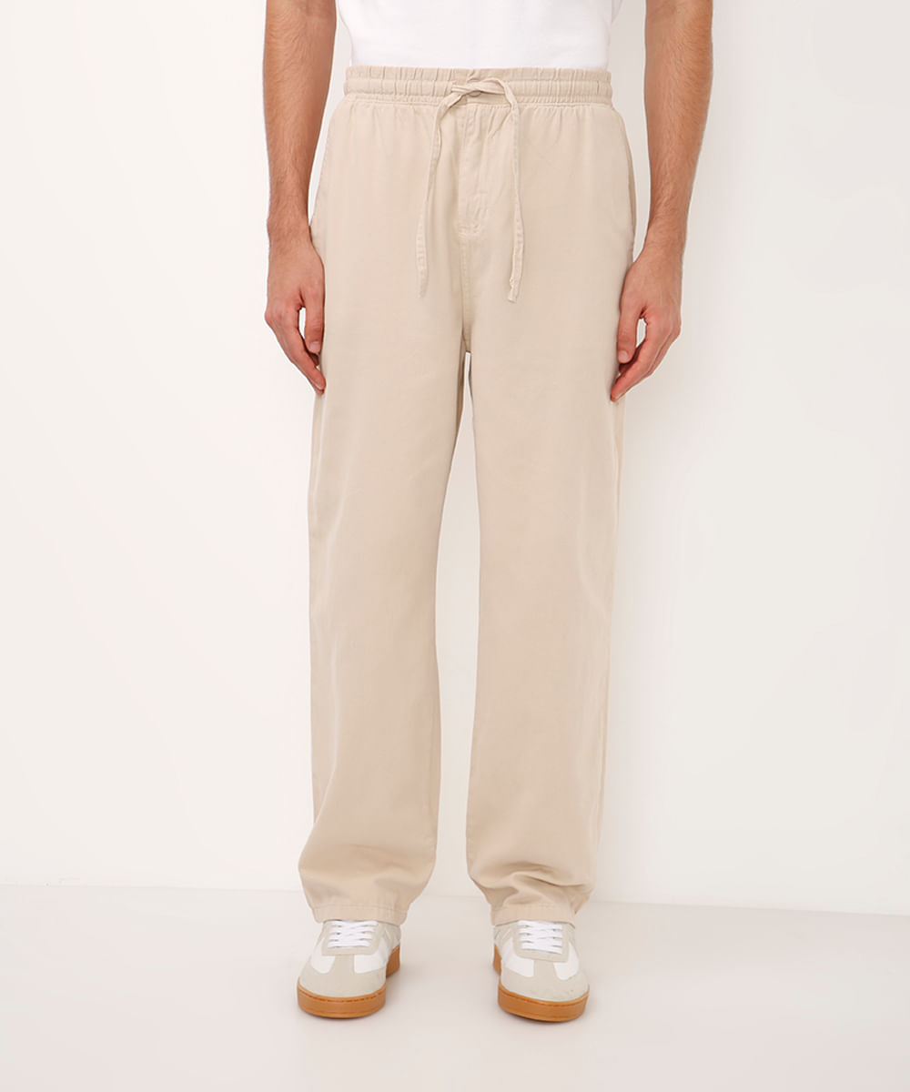 calça jogger de sarja bege