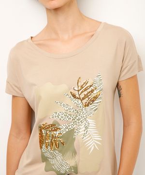 blusa de viscose folhagem com paetê bege