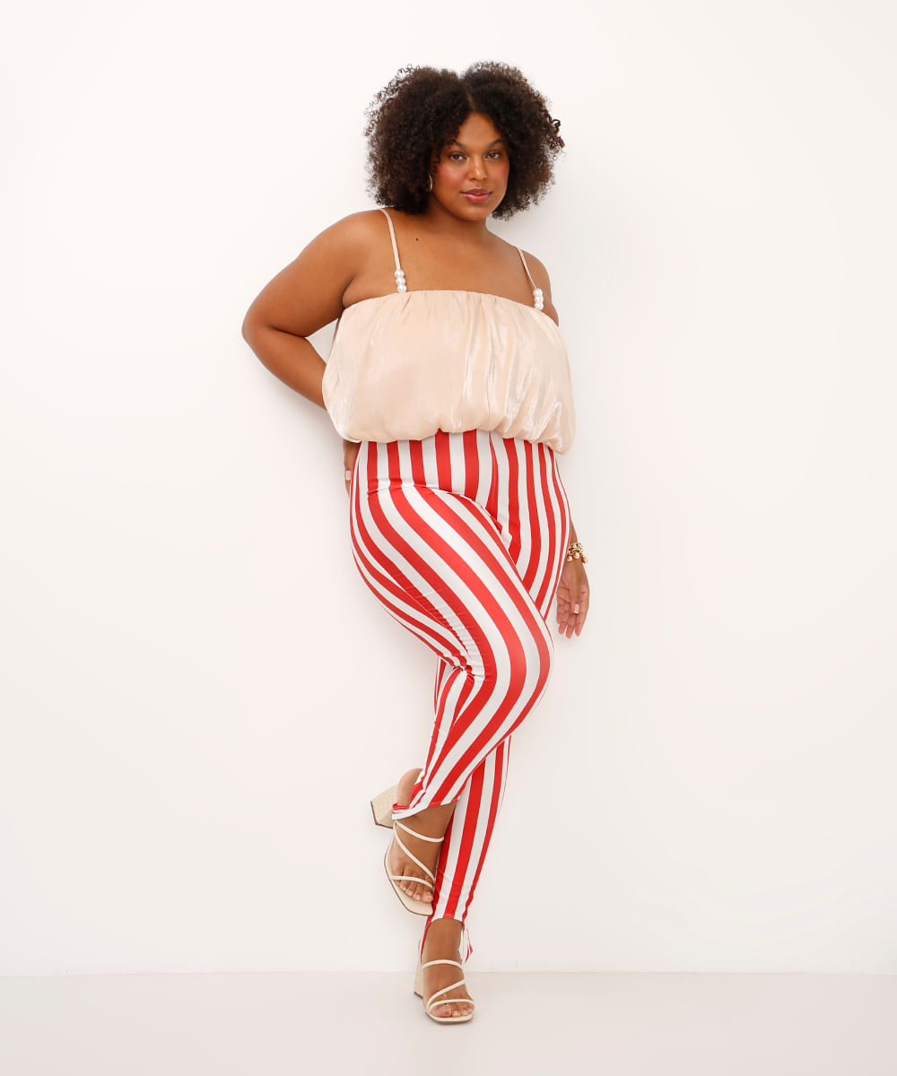 calça legging fusô listrada plus size vermelha