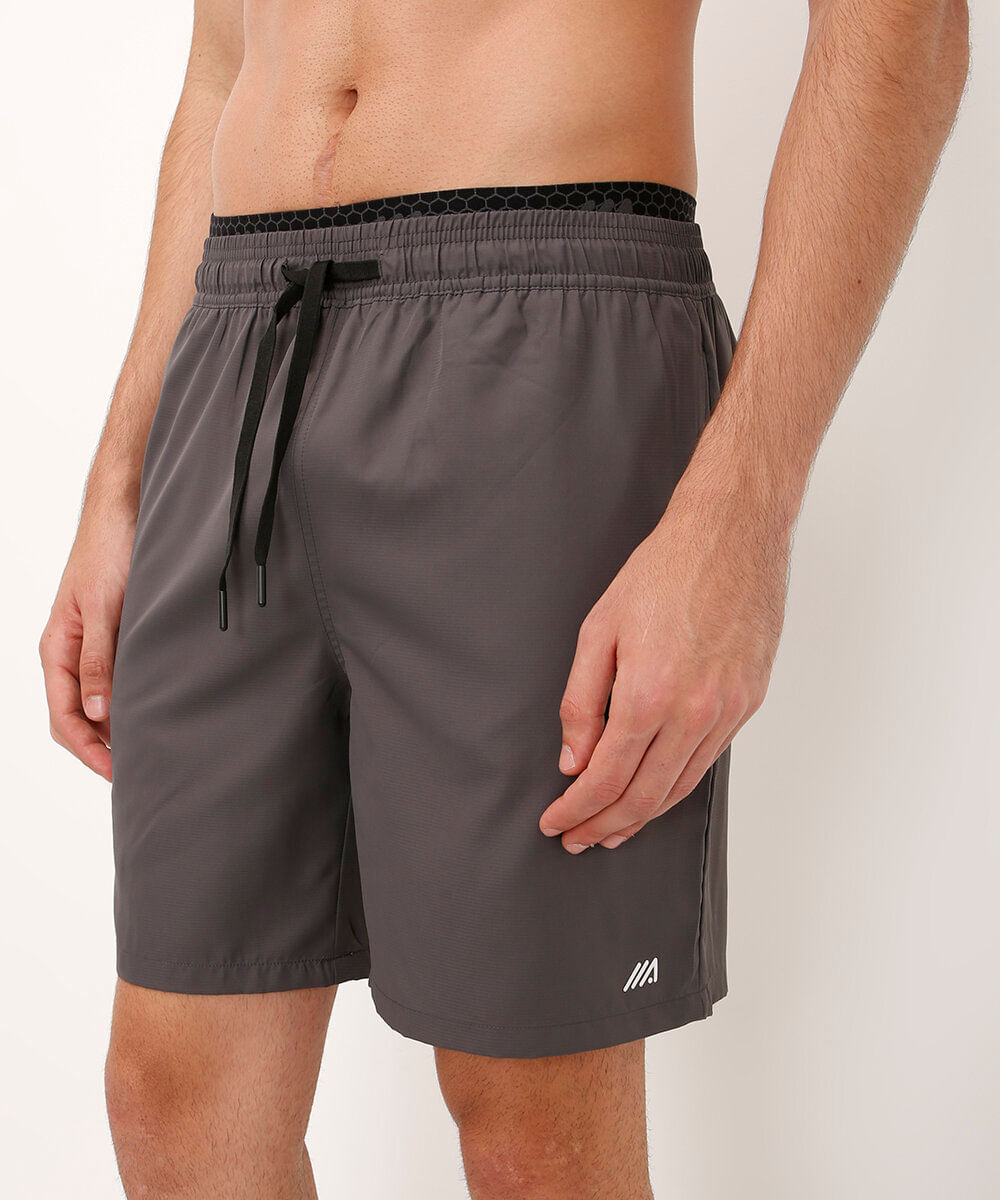 short reto com cós duplo esportivo cinza