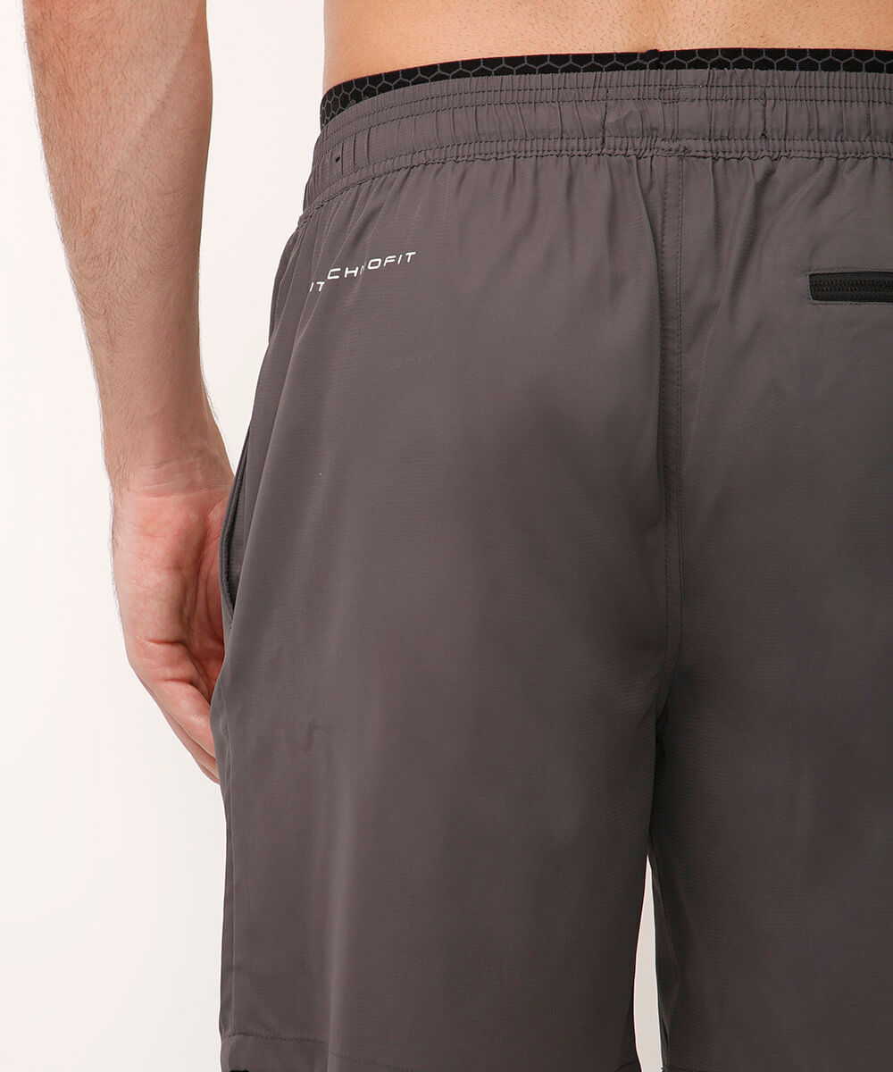short reto com cós duplo esportivo cinza