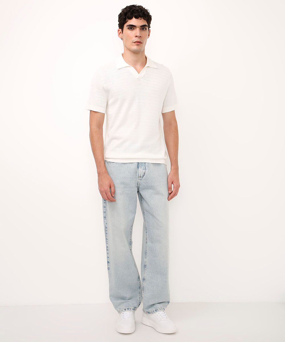 polo de tricot manga curta off white