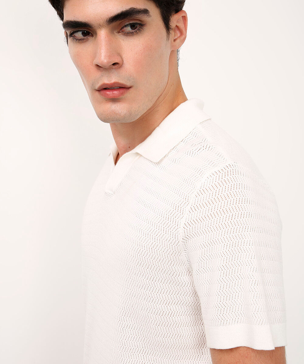 polo de tricot manga curta off white