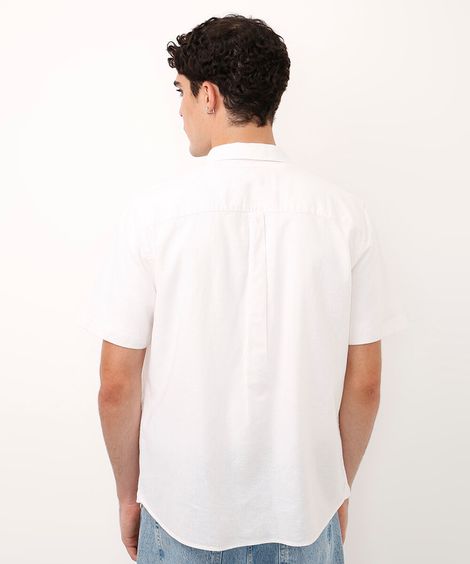camisa comfort com linho manga curta - branco