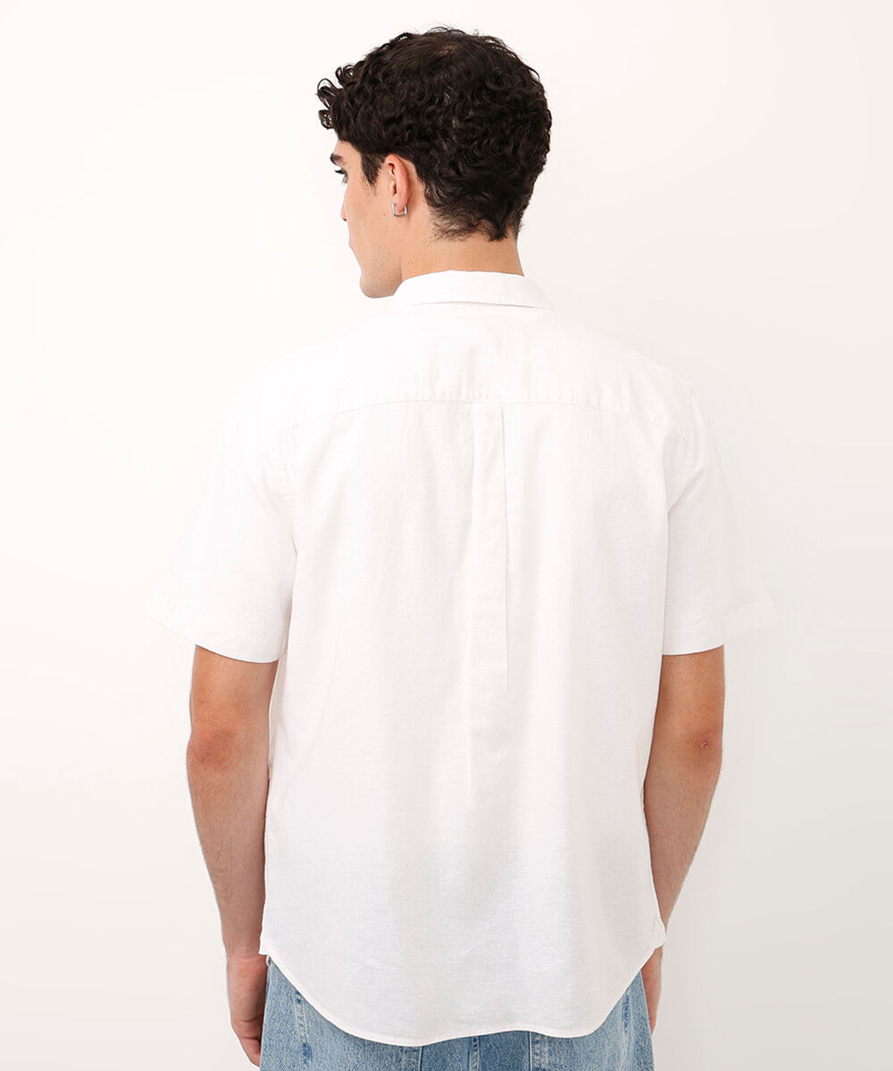 camisa comfort com linho manga curta - branco