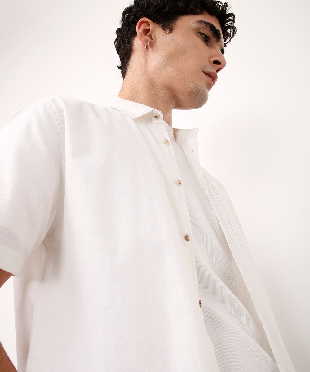 camisa comfort com linho manga curta - branco