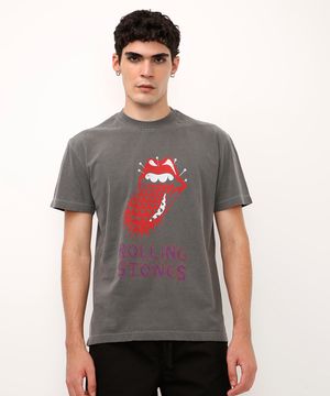 camiseta relaxed de algodão rolling stones cinza