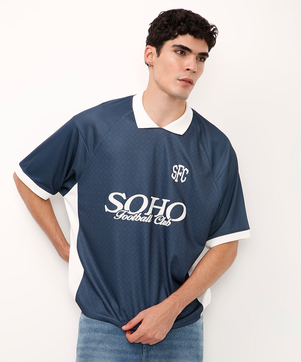 camiseta manga curta soho football club bicolor azul