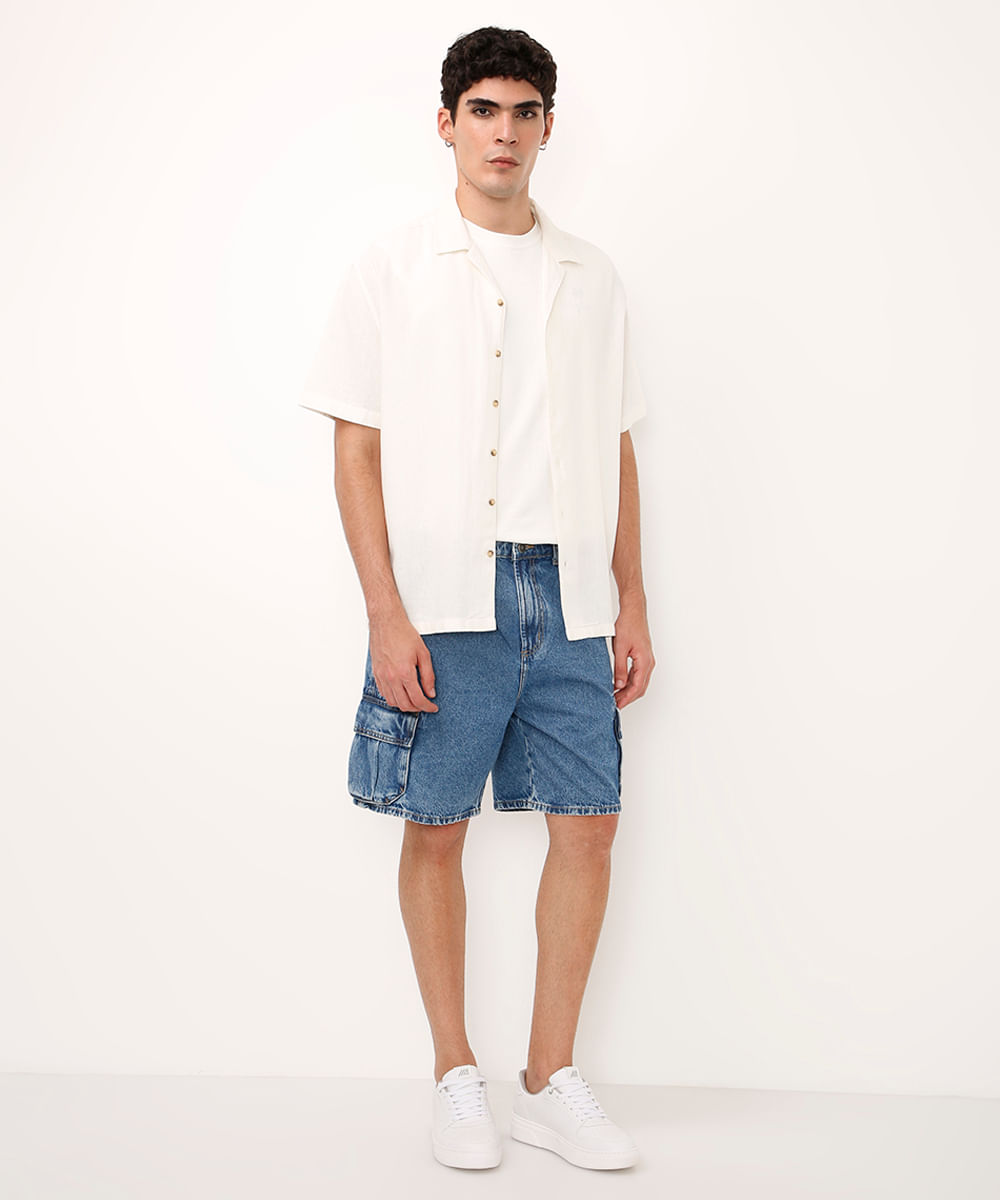 bermuda cargo jeans azul