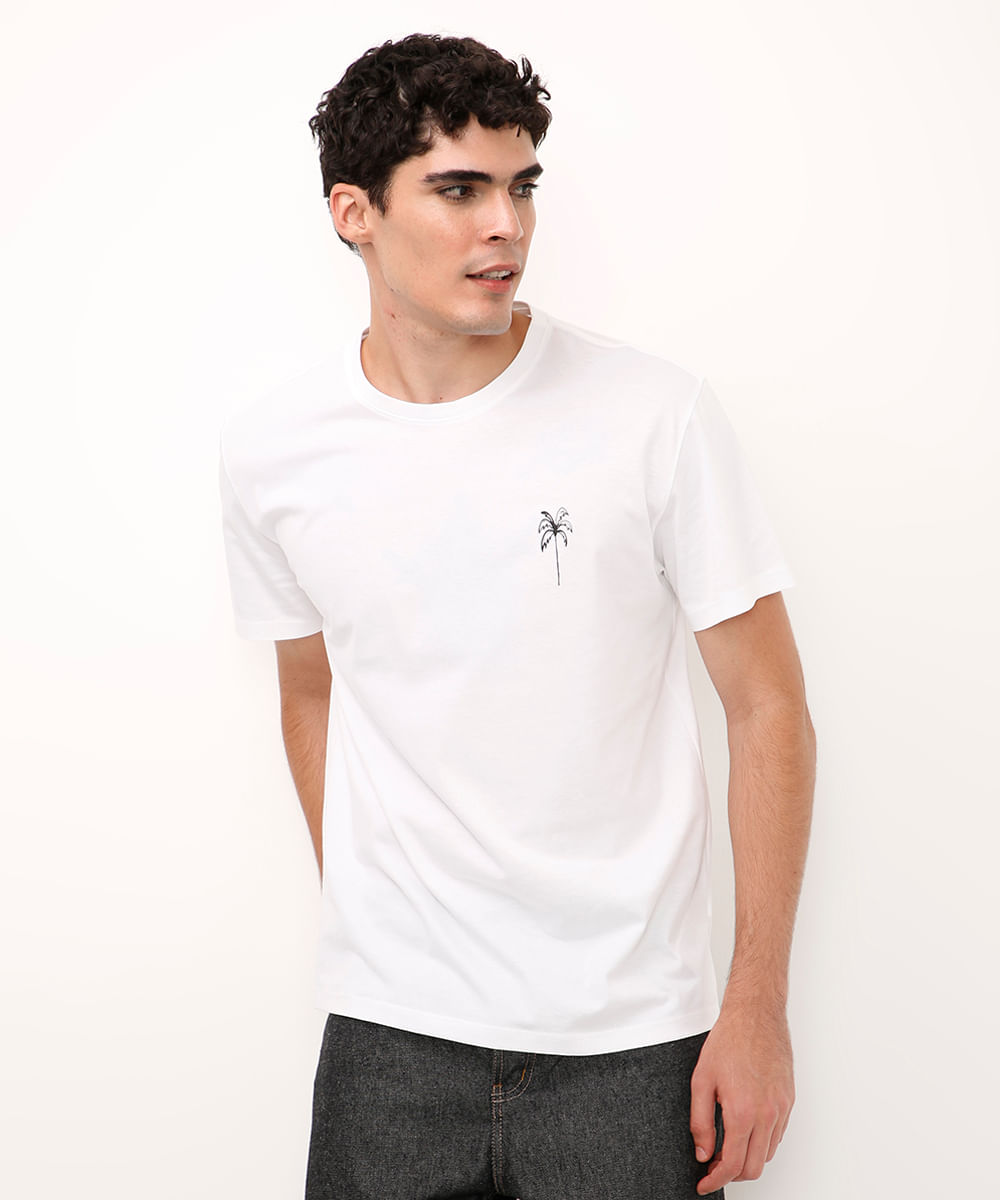 camiseta de algodão coqueiro branca