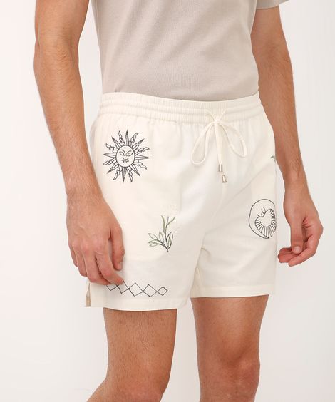 short de algodão com bordado místicos off white