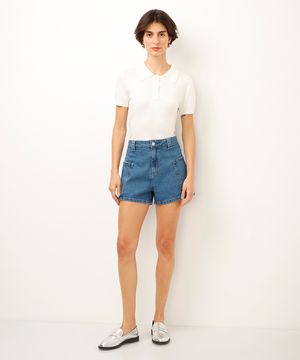 short jeans reto cintura alta azul