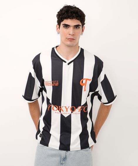 camiseta gola v tokyo fc listrada cinza