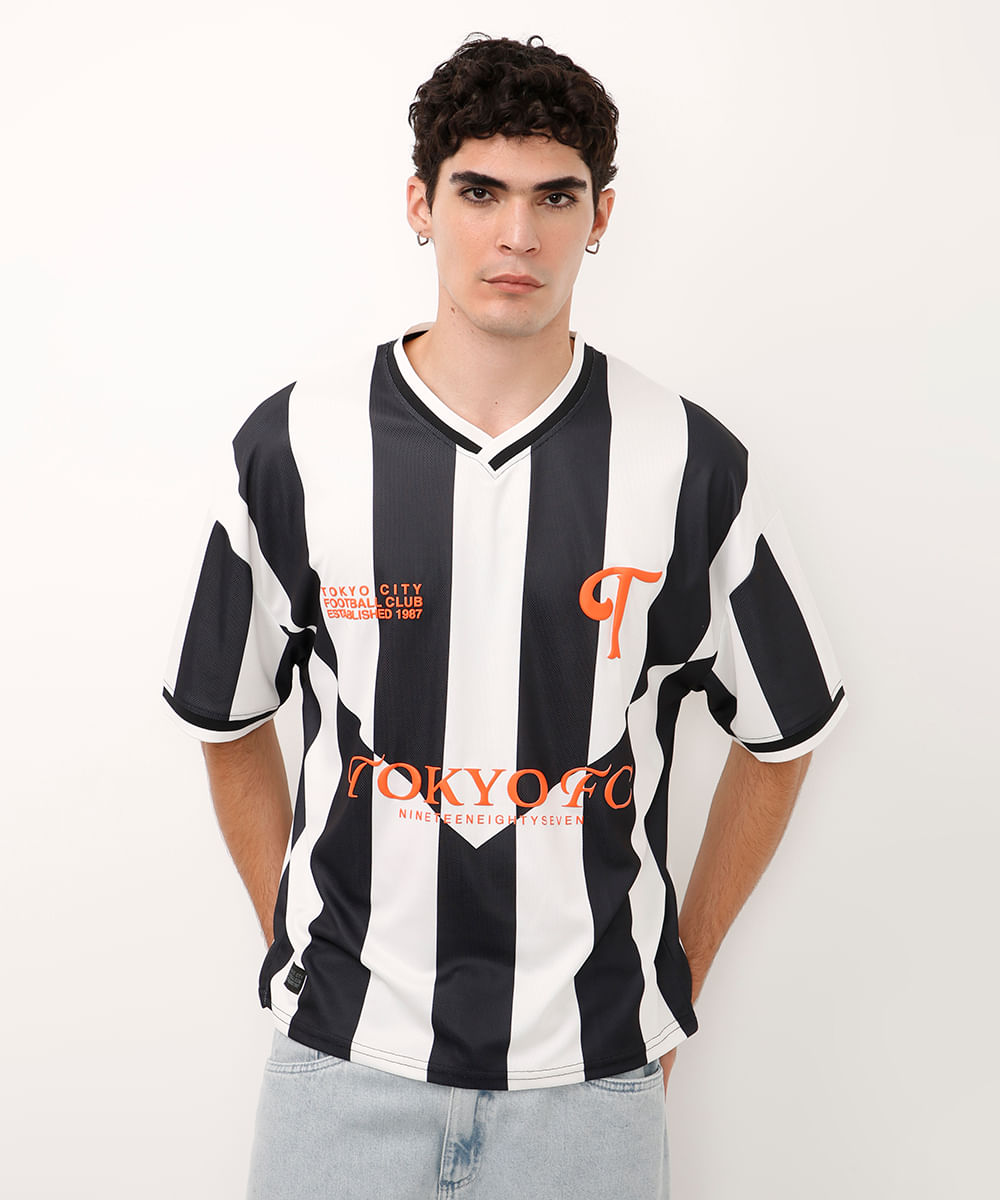 camiseta gola v tokyo fc listrada cinza