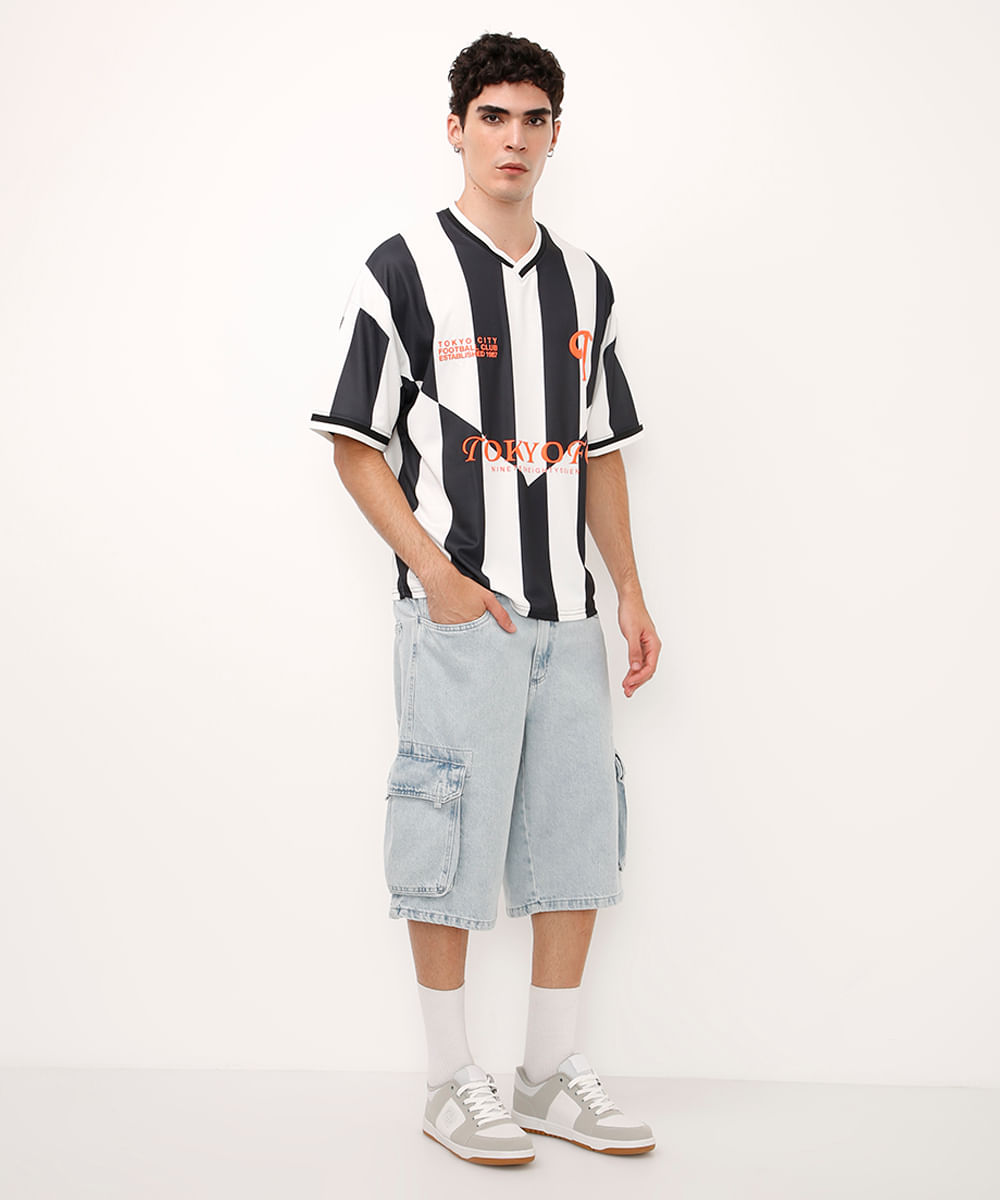 camiseta gola v tokyo fc listrada cinza