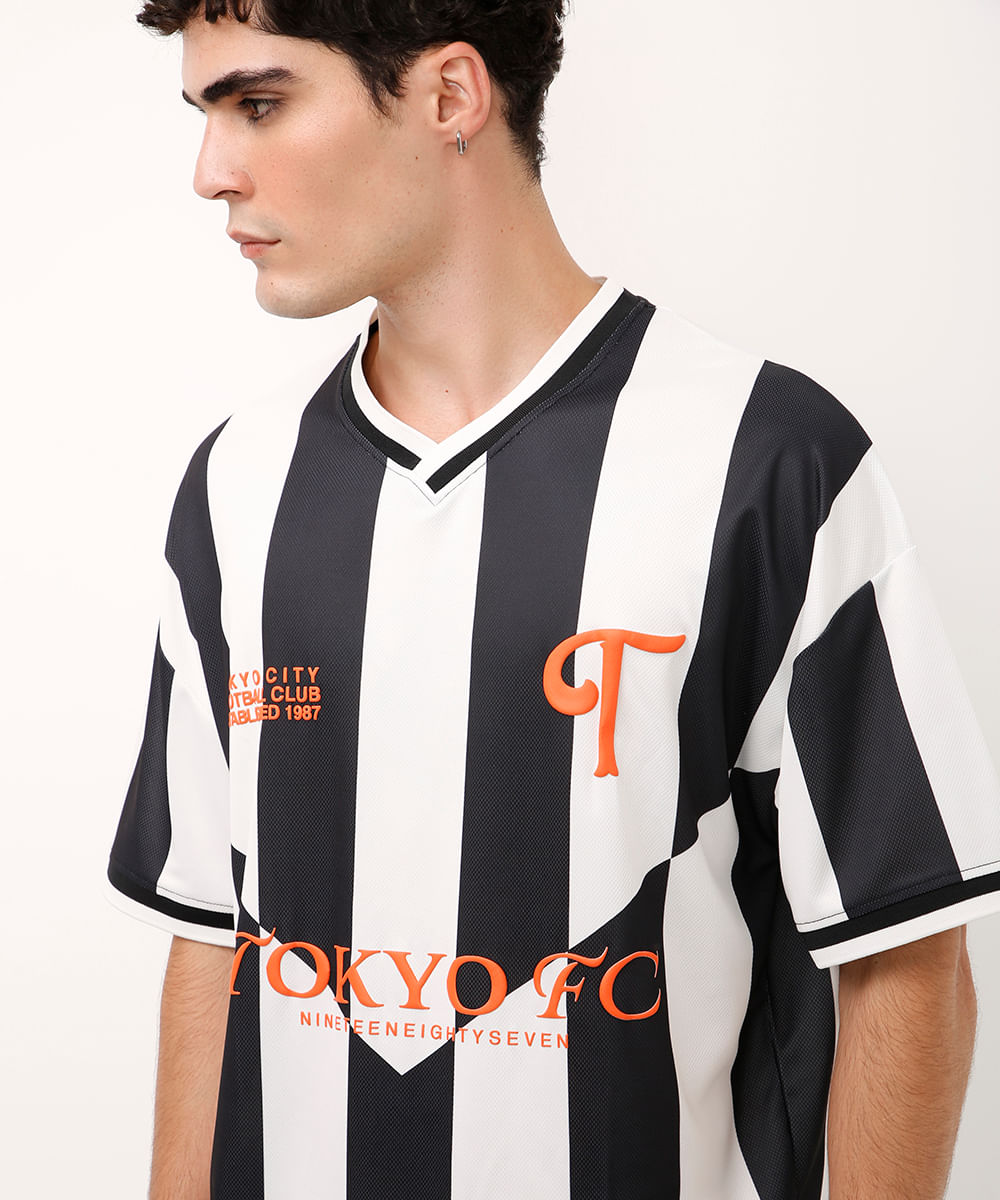 camiseta gola v tokyo fc listrada cinza