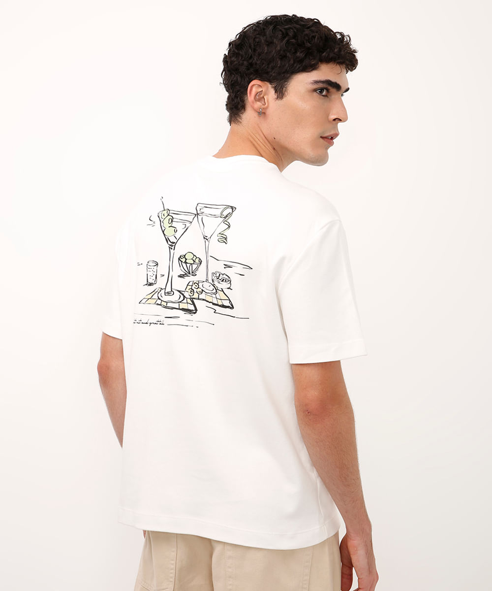 camiseta relaxed de algodão drinks off white