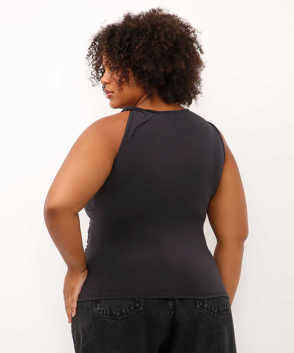 regata alça torcida com franzido plus size mindset preta