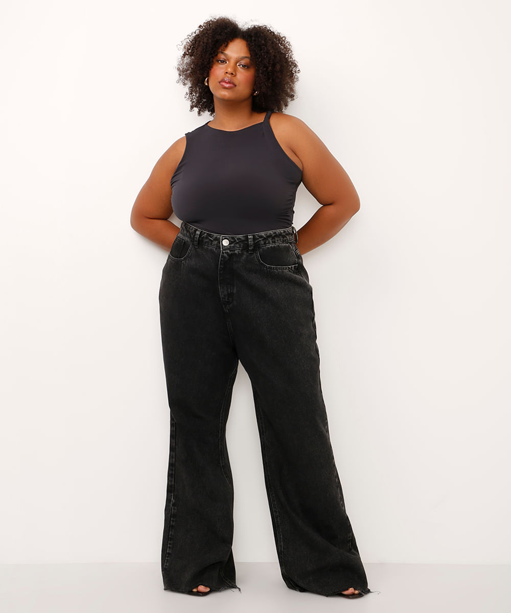 regata alça torcida com franzido plus size mindset preta