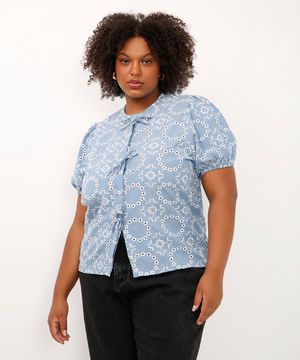 blusa de laise floral plus size mindset azul