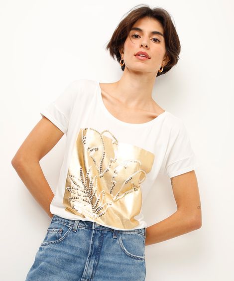 blusa de viscose folhagem metalizada  off white