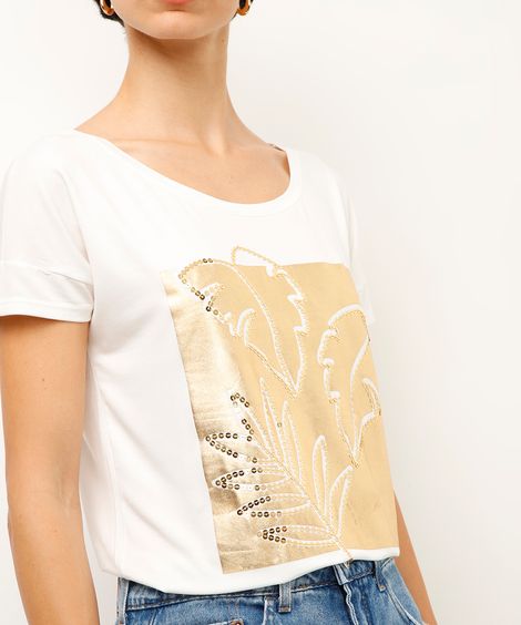 blusa de viscose folhagem metalizada  off white