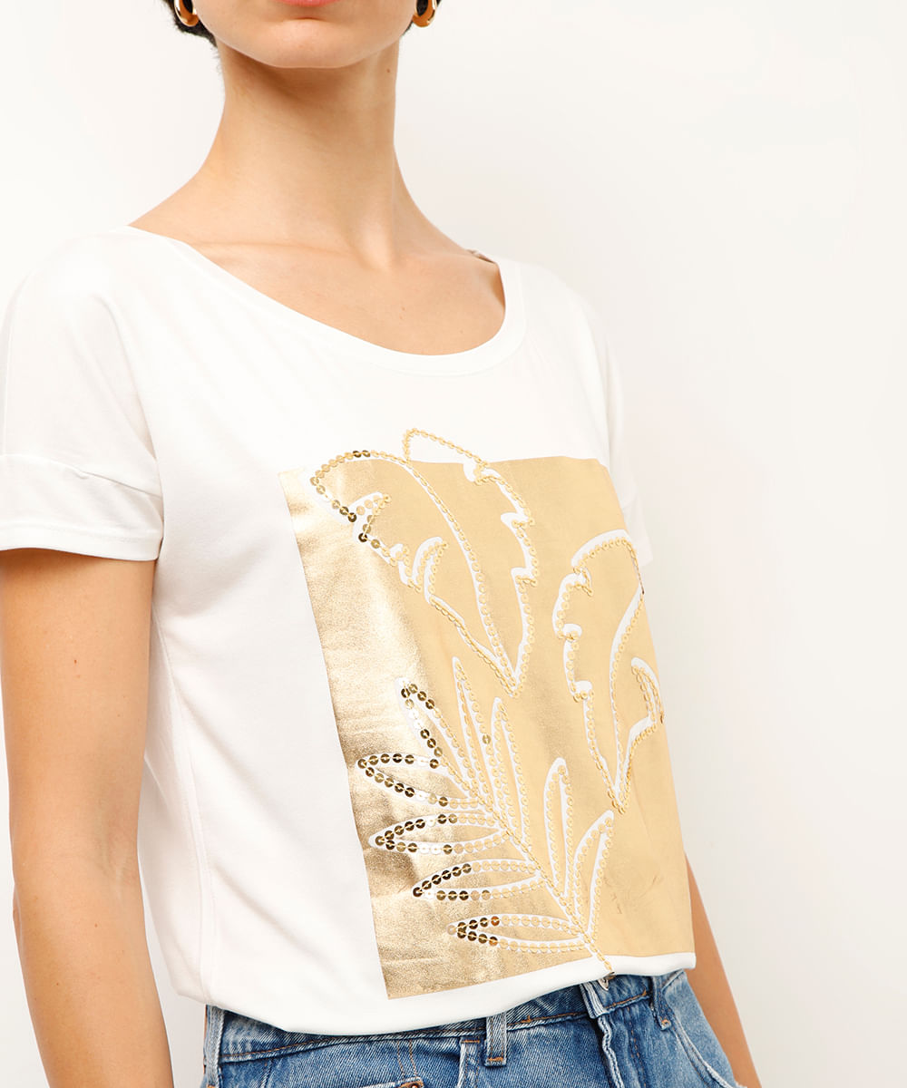 blusa de viscose folhagem metalizada  off white