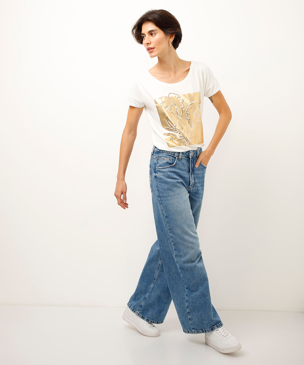 blusa de viscose folhagem metalizada  off white