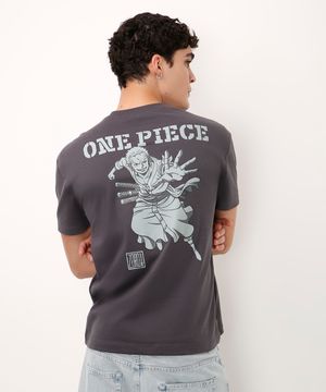 camiseta relaxed de algodão one piece - chumbo