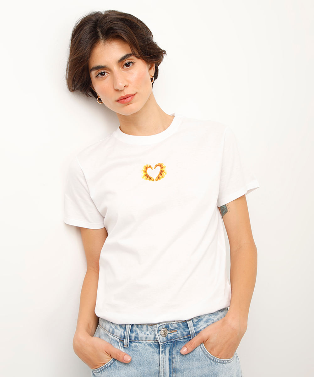 camiseta de algodão croissant off white