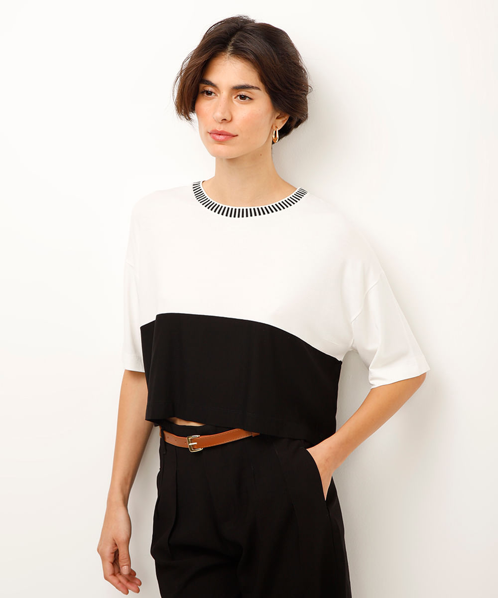 cropped de viscose com recorte off white