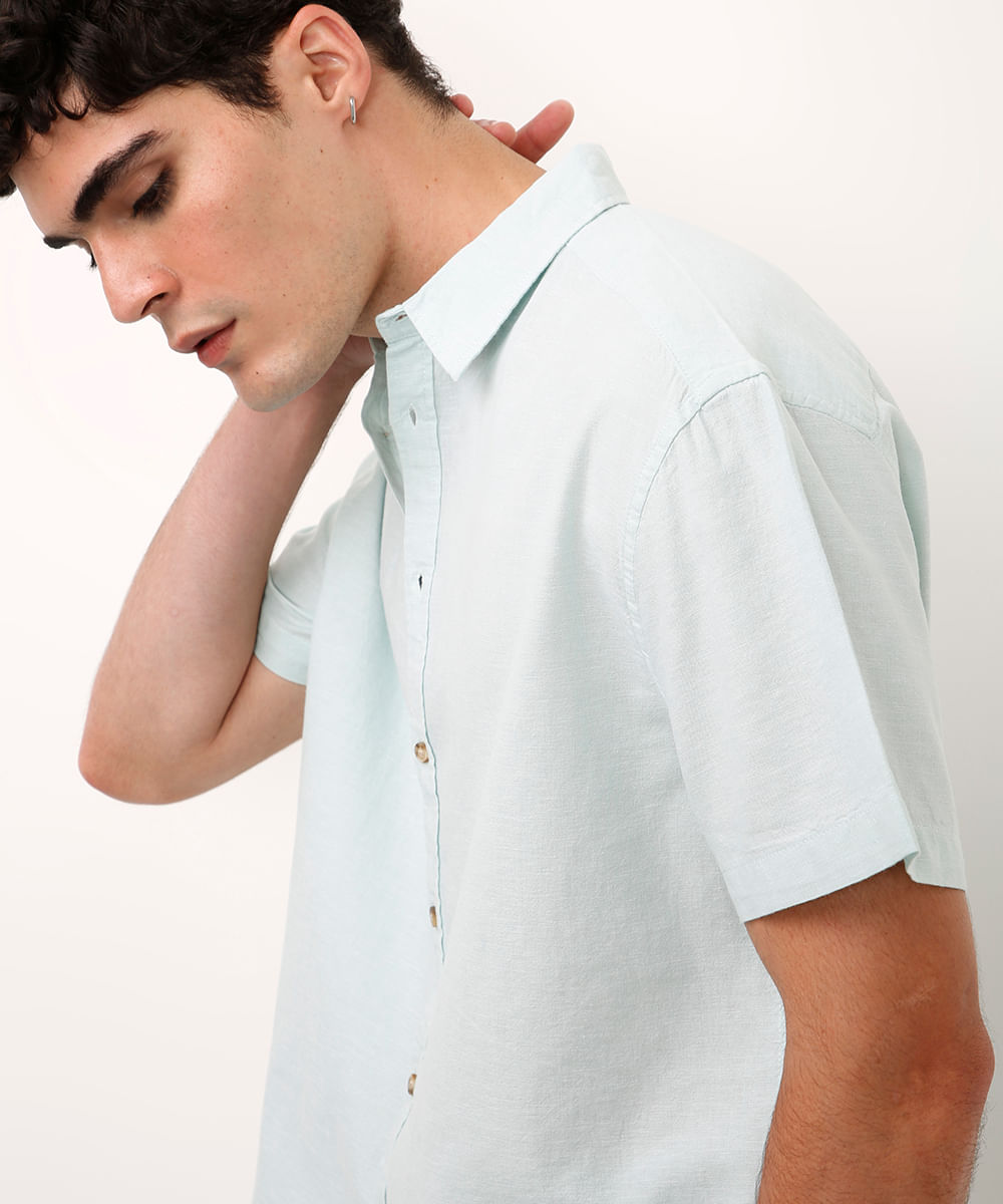 camisa com linho manga curta verde