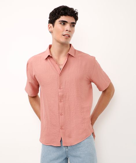 camisa manga curta texturizada rosa