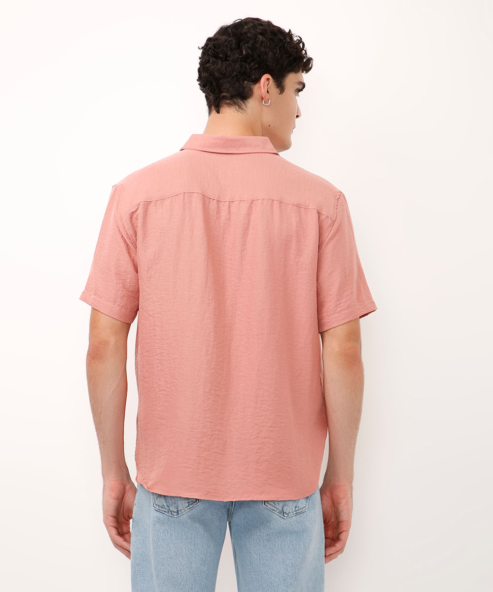 camisa manga curta texturizada rosa