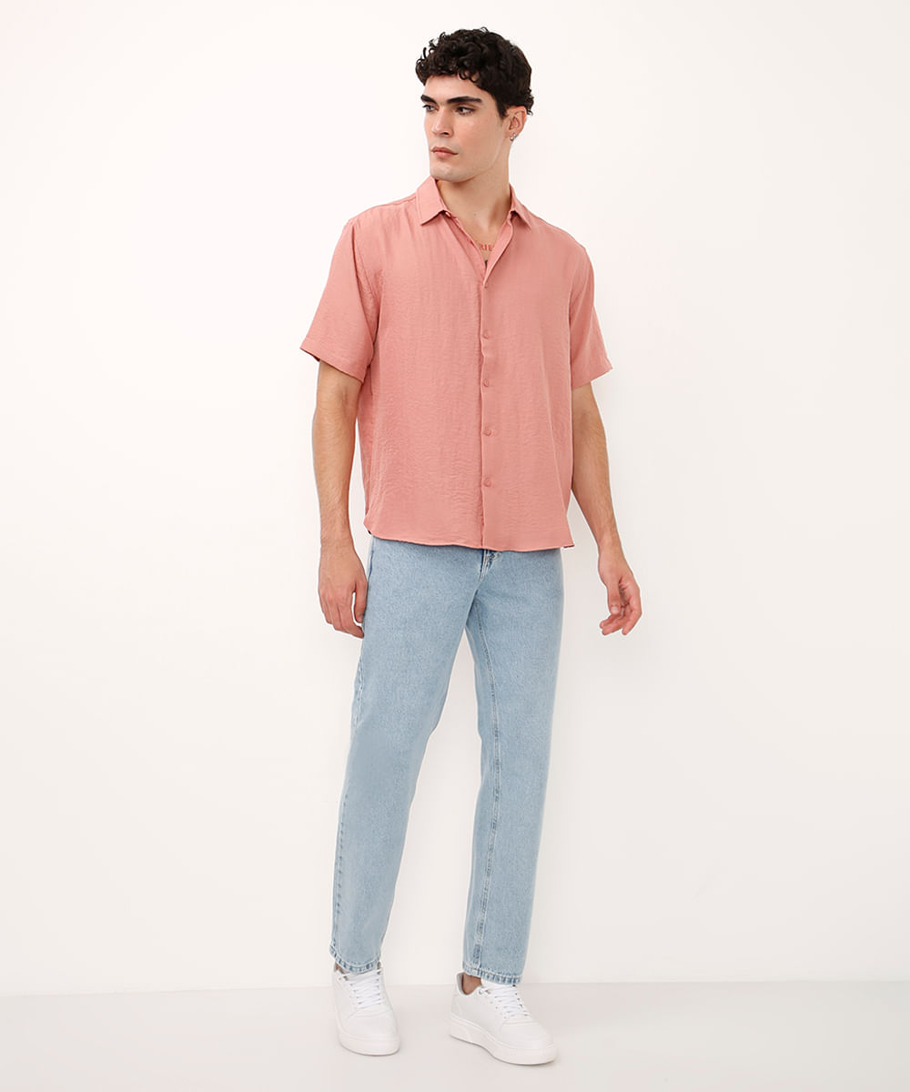 camisa manga curta texturizada rosa