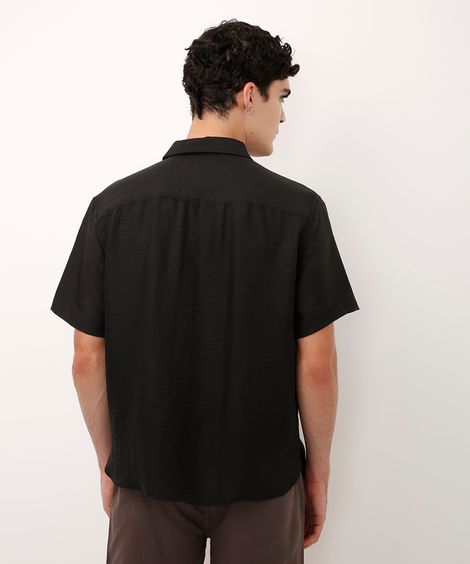 camisa manga curta texturizada preta