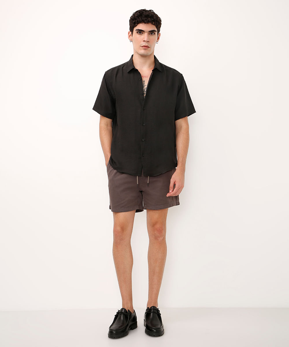 camisa manga curta texturizada preta