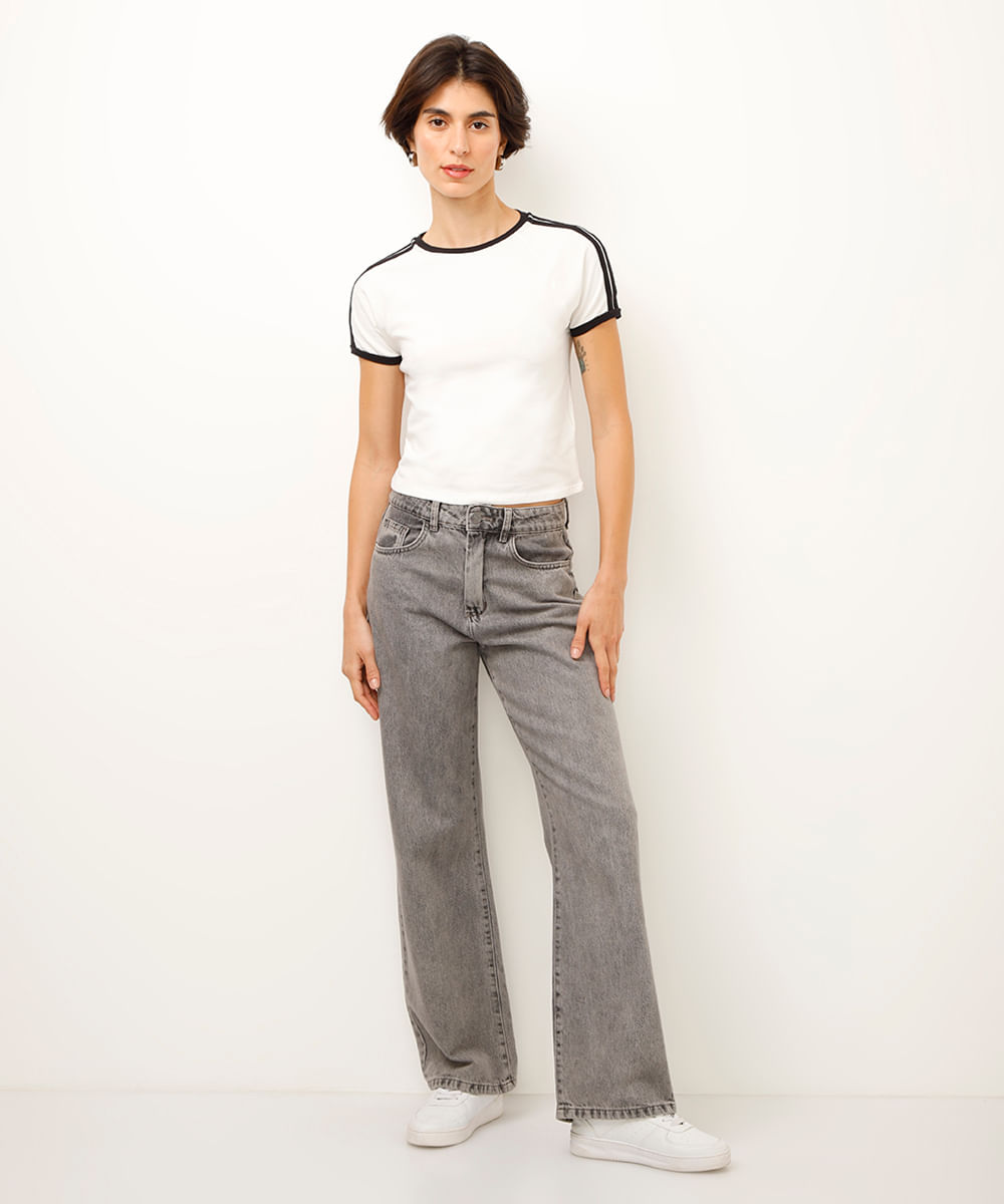 cropped de algodão com listras off white