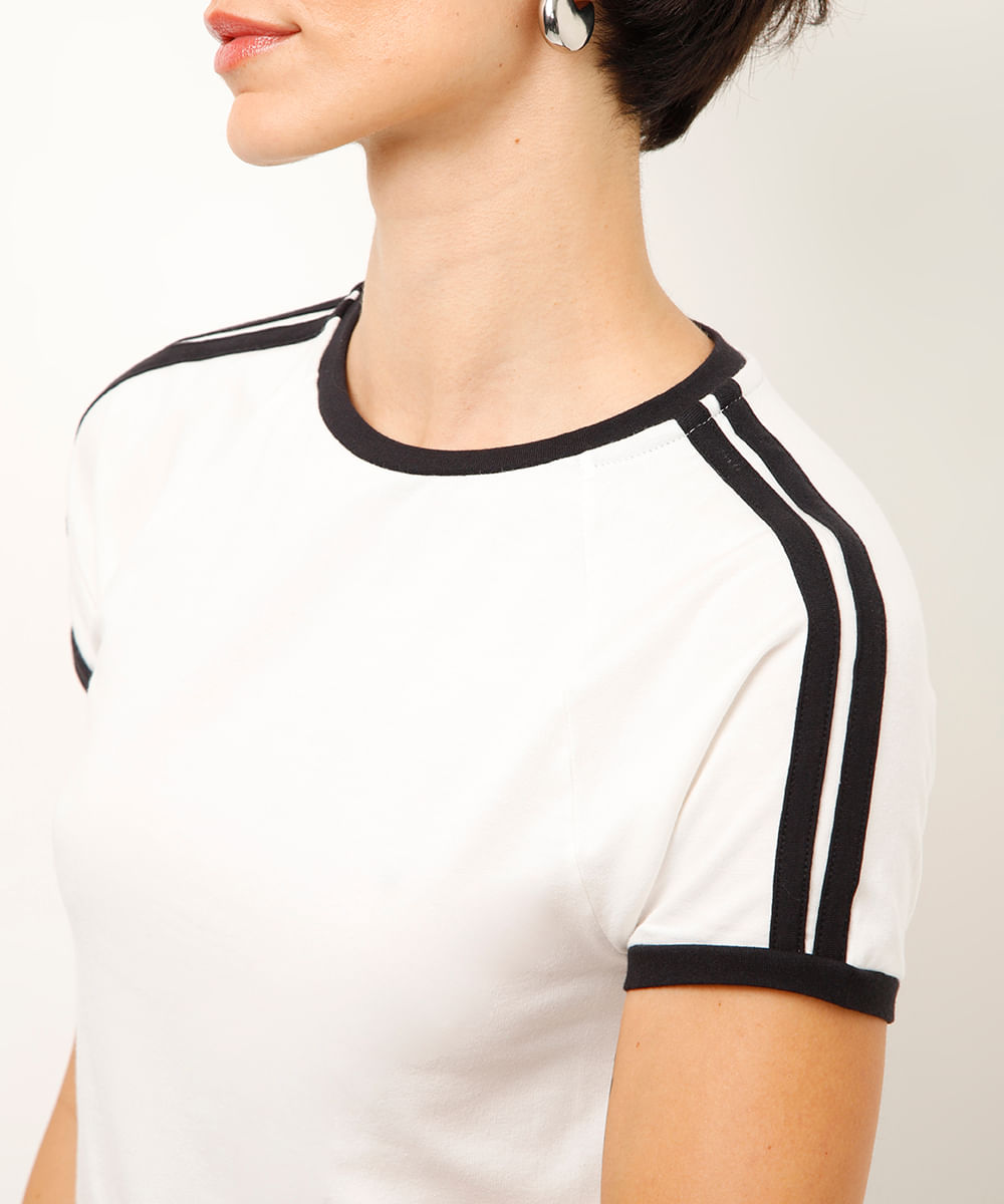 cropped de algodão com listras off white