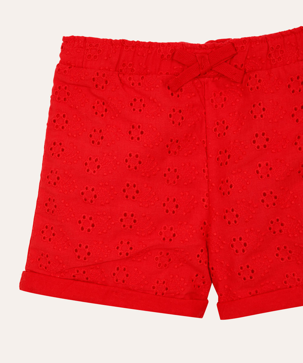 short de laise infantil floral vermelho
