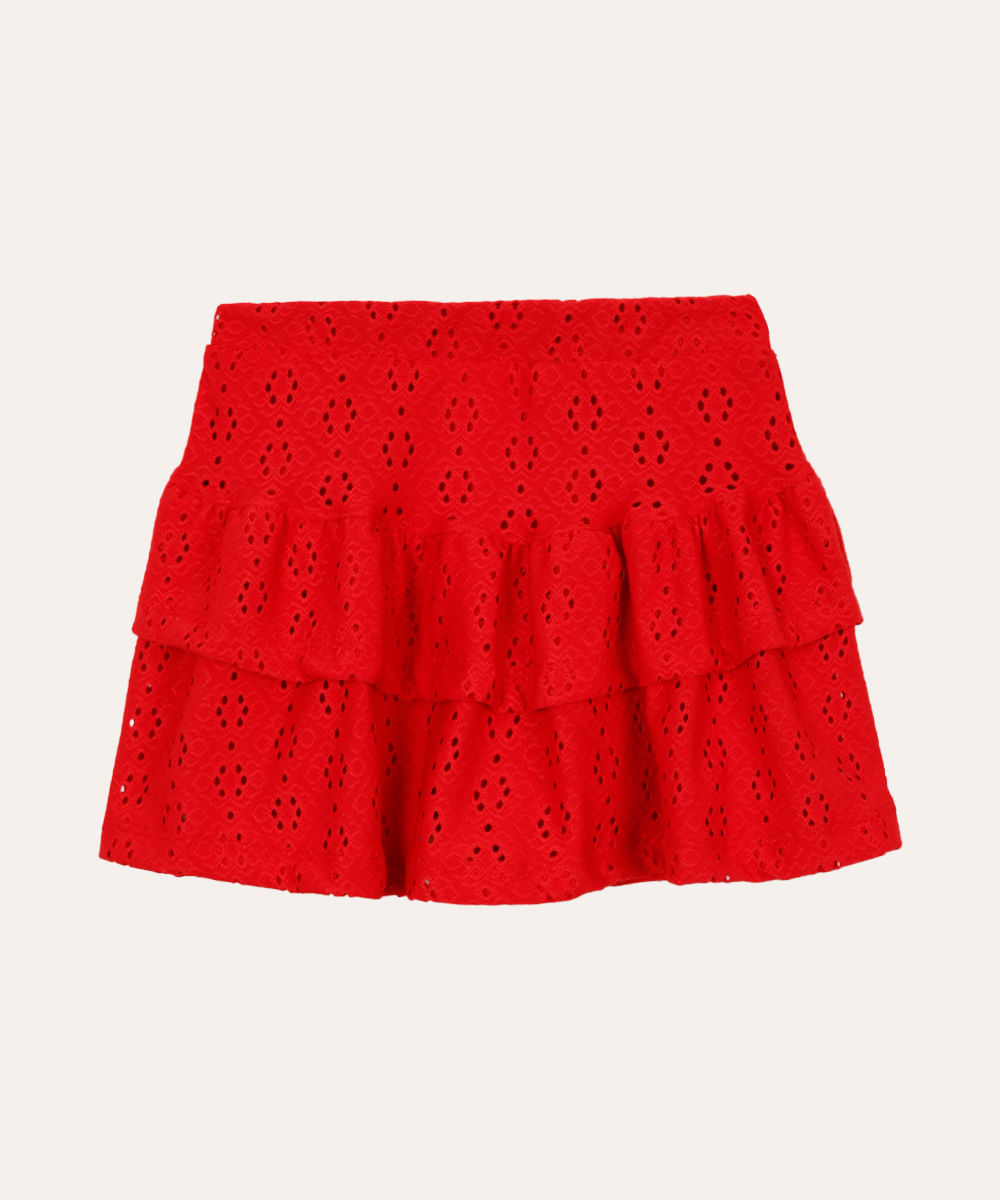 short saia de laise infantil vermelho