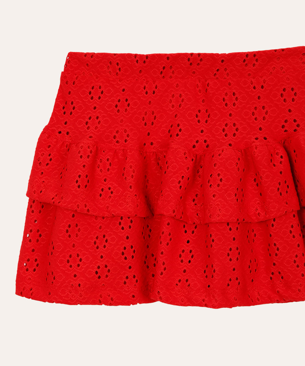 short saia de laise infantil vermelho