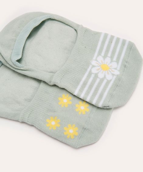 kit de 2 meias cano invisível floral verde
