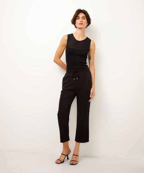 calça jogger de viscose cintura alta com ponteira preto