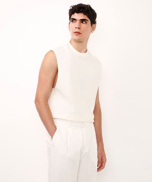 regata machão de algodão texturizada off white