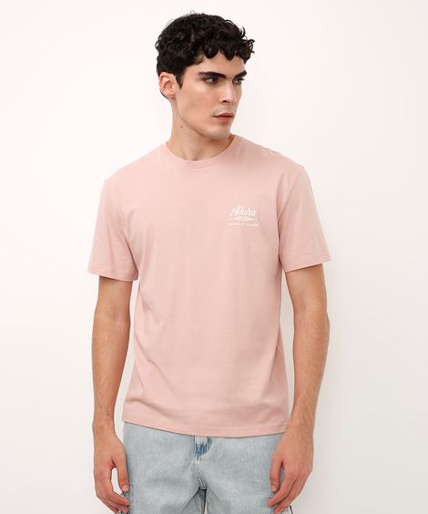 camiseta de algodão manga curta aloha rosa
